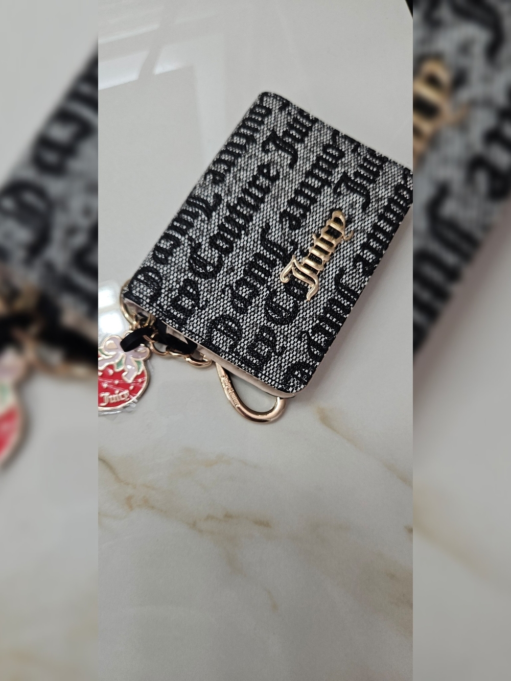 Juicy Couture Pink & Cream Logo Card Holder with Gold Hardware